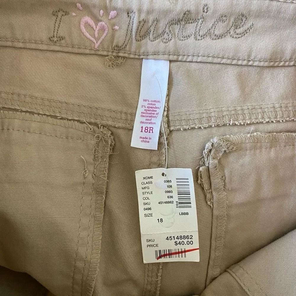 Justice Khaki Cargo Straight Leg Pants Chinos New NWT Juniors size 18 Women’s 30